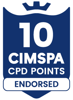 Blue badge stating "10 CIMSPA CPD Points Endorsed" with a crown icon at the top, indicating professional development accreditation.