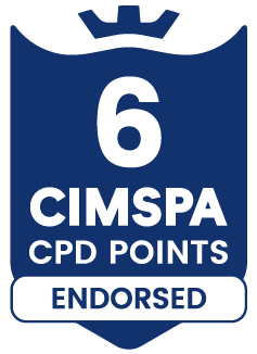 Blue badge stating "6 CIMSPA CPD Points Endorsed" with a crown icon at the top, indicating professional development accreditation.