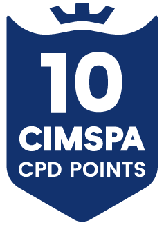 Blue badge stating "10 CIMSPA CPD Points Endorsed" with a crown icon at the top, indicating professional development accreditation.