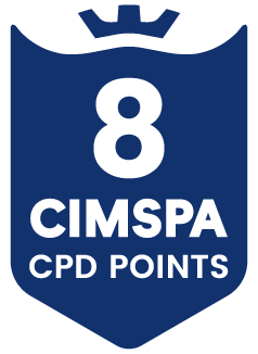 Blue badge stating "8 CIMSPA CPD Points Endorsed" with a crown icon at the top, indicating professional development accreditation.