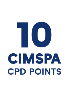 white badge stating "10 CIMSPA CPD Points Endorsed" with a crown icon at the top, indicating professional development accreditation.
