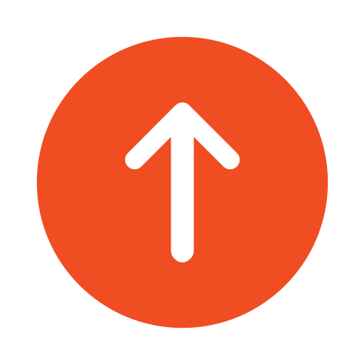 orange circular icon featuring a thick black upward arrow at its center.